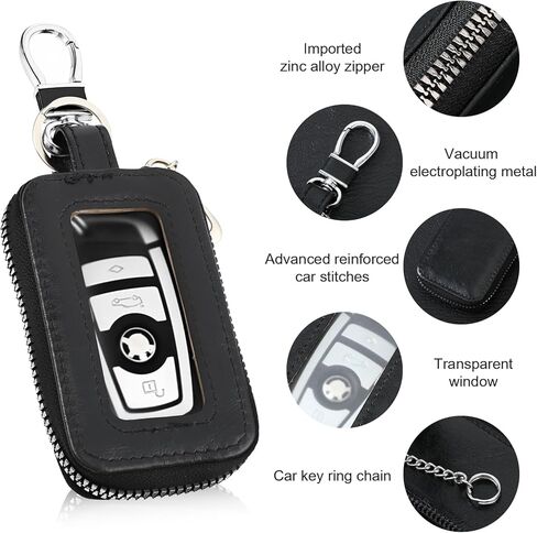 Car Remote Case,Universal Leather Car Key Fob Case with Transparent Window & Zipper,Keys Fob Holder for Remote Keys Fobs/Cars Keychain in Kuwait