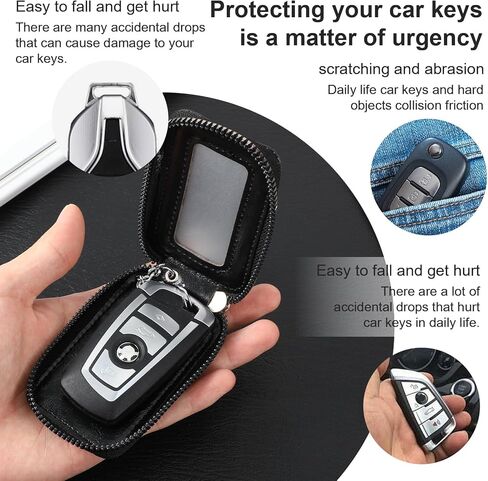 Car Remote Case,Universal Leather Car Key Fob Case with Transparent Window & Zipper,Keys Fob Holder for Remote Keys Fobs/Cars Keychain in Kuwait