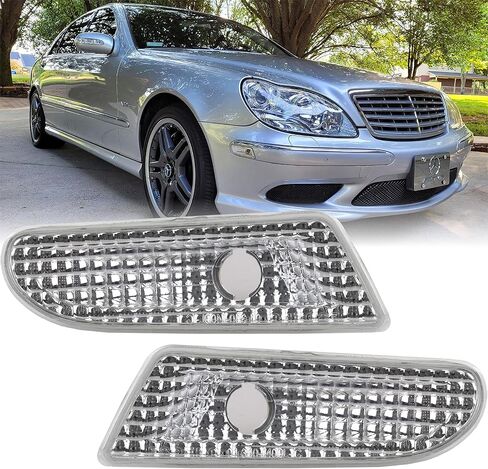USR DEPO 00-06 W220 S-Class Clear Lens Bumper Side Marker Lights Assembly Set (Left + Right) Compatible with 2000-2006 Mercedes Benz W220 S Class in Kuwait