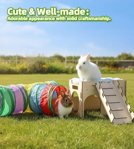 HIIMALEX Extra Large Sturdy Bunny Hideout Wooden Rabbit Castle with Ramp Indoor House Habitat for Rabbits Hamsters Guinea Pigs Ferrets Bunnies in Saudi Arabia