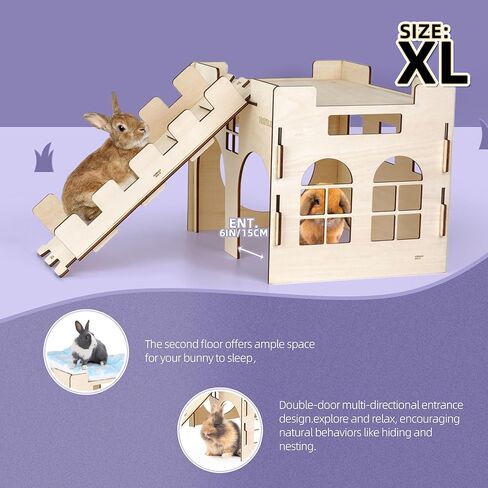 HIIMALEX Extra Large Sturdy Bunny Hideout Wooden Rabbit Castle with Ramp Indoor House Habitat for Rabbits Hamsters Guinea Pigs Ferrets Bunnies in Saudi Arabia
