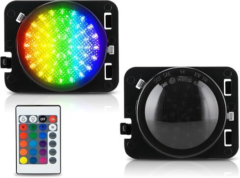 مصابيح تحديد جانبية LED من Bestview RGB متوافقة مع 2007-2018 Je-ep Wrangler JK JKU، عدسات شفافة بإضاءة 16 لونًا، عبوتان in Kuwait