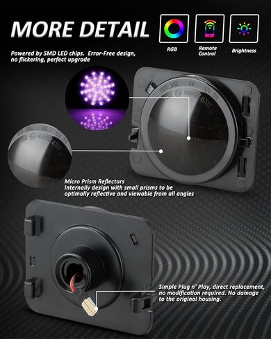 مصابيح تحديد جانبية LED من Bestview RGB متوافقة مع 2007-2018 Je-ep Wrangler JK JKU، عدسات شفافة بإضاءة 16 لونًا، عبوتان in Kuwait