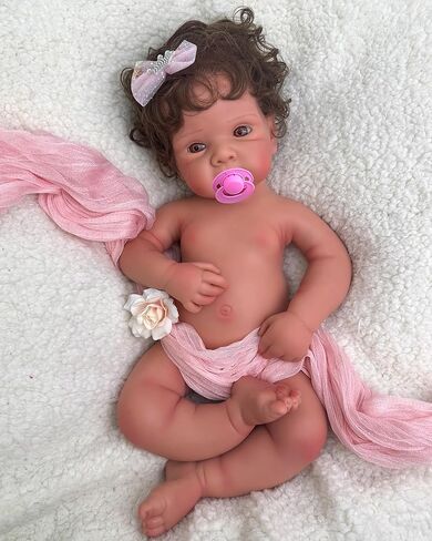 19 inch Open Mouth Full Body Silicone Baby Dolls with Hair, Lifelike Soft Reborn Baby Doll Girl Anatomically Correct Newborn Babies in Saudi Arabia