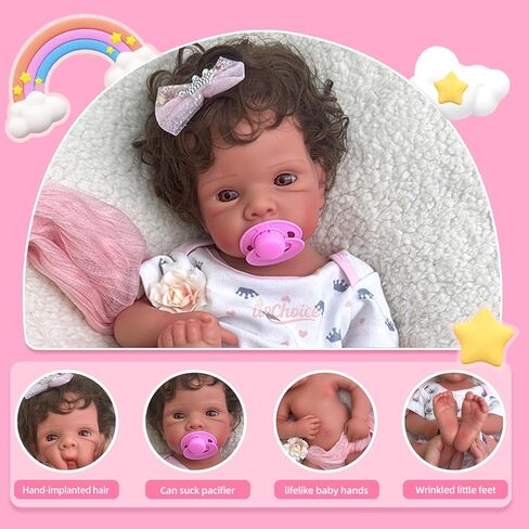 19 inch Open Mouth Full Body Silicone Baby Dolls with Hair, Lifelike Soft Reborn Baby Doll Girl Anatomically Correct Newborn Babies in Saudi Arabia