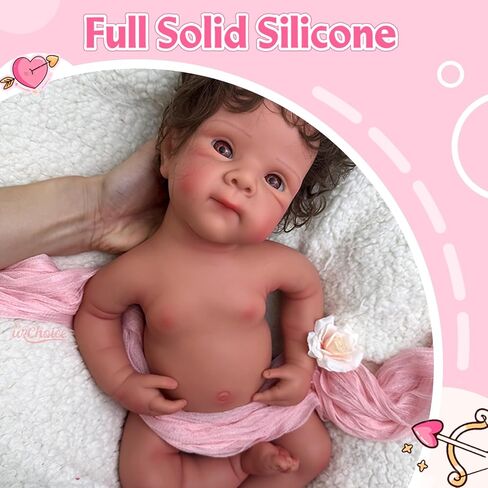 19 inch Open Mouth Full Body Silicone Baby Dolls with Hair, Lifelike Soft Reborn Baby Doll Girl Anatomically Correct Newborn Babies in Saudi Arabia