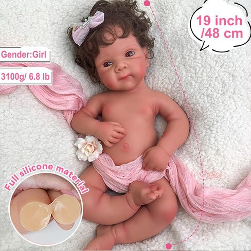 19 inch Open Mouth Full Body Silicone Baby Dolls with Hair, Lifelike Soft Reborn Baby Doll Girl Anatomically Correct Newborn Babies in Saudi Arabia