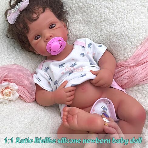 19 inch Open Mouth Full Body Silicone Baby Dolls with Hair, Lifelike Soft Reborn Baby Doll Girl Anatomically Correct Newborn Babies in Saudi Arabia