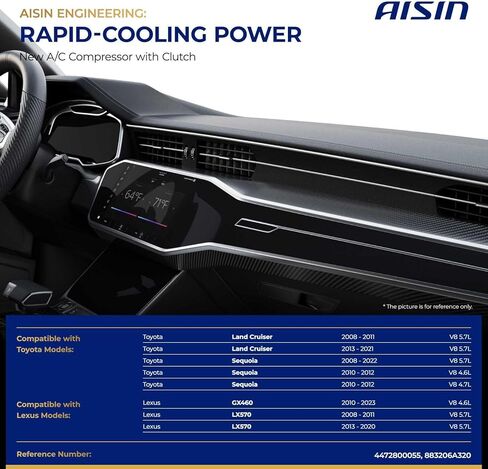 AISIN AFTERMARKET ACCT-00259 Air Conditioner AC Compressor - Compatible with Toyota Land Cruiser 2008-2011&2013-2021, Sequoia 2008-2022, Lexus GX460 2010-2023 - with 8-Pulley Groove, with Clutch in Kuwait