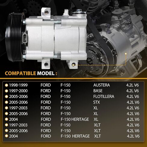 AC Compressor with Clutch Compatible with 1997-2006 Ford F-150 ，V6 4.2L GAS replace for CO 101510C F65Z19V703JA in Saudi Arabia