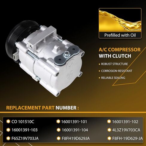 AC Compressor with Clutch Compatible with 1997-2006 Ford F-150 ，V6 4.2L GAS replace for CO 101510C F65Z19V703JA in Saudi Arabia