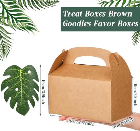 Honoson 48 Set Safari Jungle Gift Bags Bulk Tropical Gift Boxes Luau Bags with Palm Leaves Brown Kraft Goodie Gable Bachelorette Boxes Bridesmaid Party Favors for Baby Shower Favors Wedding in Kuwait