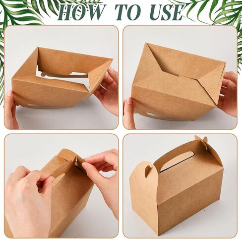 Honoson 48 Set Safari Jungle Gift Bags Bulk Tropical Gift Boxes Luau Bags with Palm Leaves Brown Kraft Goodie Gable Bachelorette Boxes Bridesmaid Party Favors for Baby Shower Favors Wedding in Kuwait