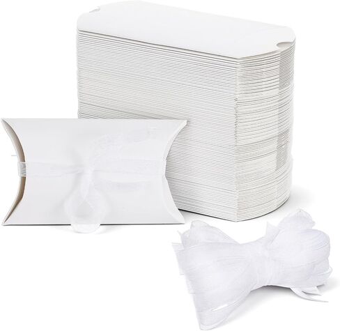 Kegeeei 200 Pack 5.2 x 3 Inches White Pillow Gift Boxes with Ribbon, Elegant Paper Favor Boxes for Wedding, Birthday, Baby Shower & Holiday Party Favors in Saudi Arabia