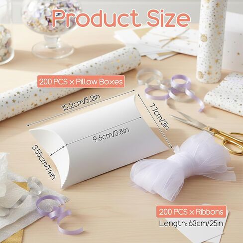 Kegeeei 200 Pack 5.2 x 3 Inches White Pillow Gift Boxes with Ribbon, Elegant Paper Favor Boxes for Wedding, Birthday, Baby Shower & Holiday Party Favors in Saudi Arabia