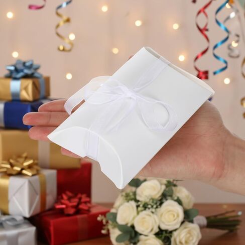 Kegeeei 200 Pack 5.2 x 3 Inches White Pillow Gift Boxes with Ribbon, Elegant Paper Favor Boxes for Wedding, Birthday, Baby Shower & Holiday Party Favors in Saudi Arabia
