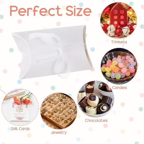 Kegeeei 200 Pack 5.2 x 3 Inches White Pillow Gift Boxes with Ribbon, Elegant Paper Favor Boxes for Wedding, Birthday, Baby Shower & Holiday Party Favors in Saudi Arabia