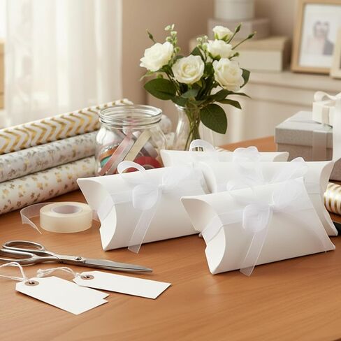 Kegeeei 200 Pack 5.2 x 3 Inches White Pillow Gift Boxes with Ribbon, Elegant Paper Favor Boxes for Wedding, Birthday, Baby Shower & Holiday Party Favors in Saudi Arabia