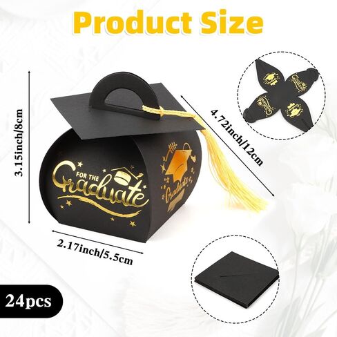 jeowicti 24 Pack Graduation Party Favor Boxes Gift Boxes Folding Paper Treat Box Goodie Box Gift Goodie Candy Bags Paper Grad Party Decorations Supplies Graduation Decor(2.17x2.17x3.15in) in Saudi Arabia
