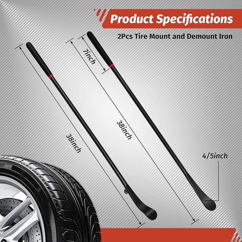 39 Inch Tire Mount and Demount Iron, 40Cr Forged Steel Tire Changing Bar with Anti-Vibration Handle for Tubeless Tires, Truck, Auto, Off-Road, Tractor - Manual Tire Changer Tool 2PCS in Saudi Arabia