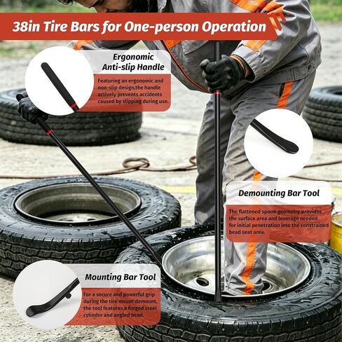 39 Inch Tire Mount and Demount Iron, 40Cr Forged Steel Tire Changing Bar with Anti-Vibration Handle for Tubeless Tires, Truck, Auto, Off-Road, Tractor - Manual Tire Changer Tool 2PCS in Saudi Arabia