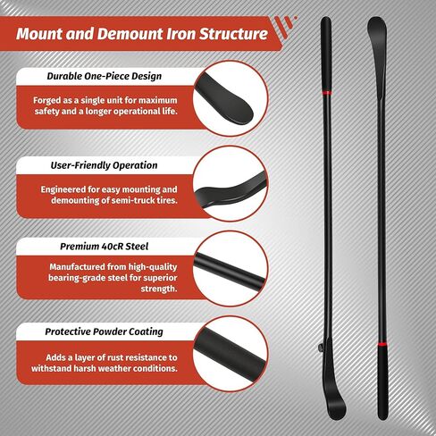 39 Inch Tire Mount and Demount Iron, 40Cr Forged Steel Tire Changing Bar with Anti-Vibration Handle for Tubeless Tires, Truck, Auto, Off-Road, Tractor - Manual Tire Changer Tool 2PCS in Saudi Arabia
