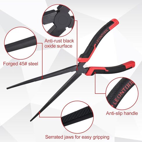 10" Extra Long Needle Nose Pliers | Designed for Car Repair & Welding Assistance | Heavy Duty 45 Steel Extended Reach Long Nose Pliers with Serrated Jaw for Narrow Spaces and Limited Areas in Kuwait