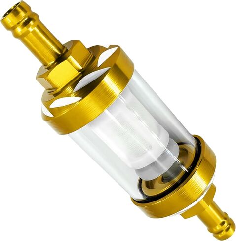 Automotive Fuel Filter, Inline Fuel Filter, Small Engine Fuel Filters with Clear Metal Glass, Car Accessories Reusable Aluminum Alloy Glass Fuel Gasoline Filter for Most Vehicles (Gold) in Saudi Arabia
