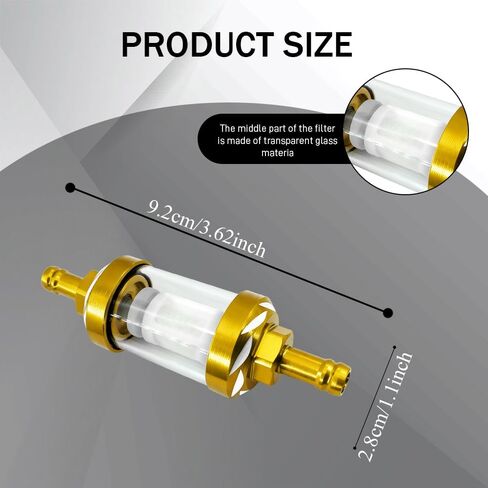 Automotive Fuel Filter, Inline Fuel Filter, Small Engine Fuel Filters with Clear Metal Glass, Car Accessories Reusable Aluminum Alloy Glass Fuel Gasoline Filter for Most Vehicles (Gold) in Saudi Arabia