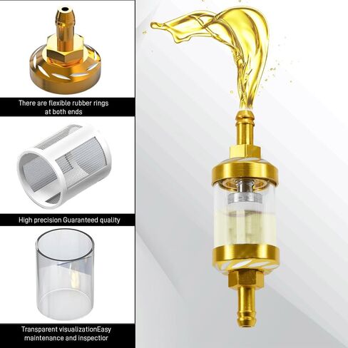 Automotive Fuel Filter, Inline Fuel Filter, Small Engine Fuel Filters with Clear Metal Glass, Car Accessories Reusable Aluminum Alloy Glass Fuel Gasoline Filter for Most Vehicles (Gold) in Saudi Arabia