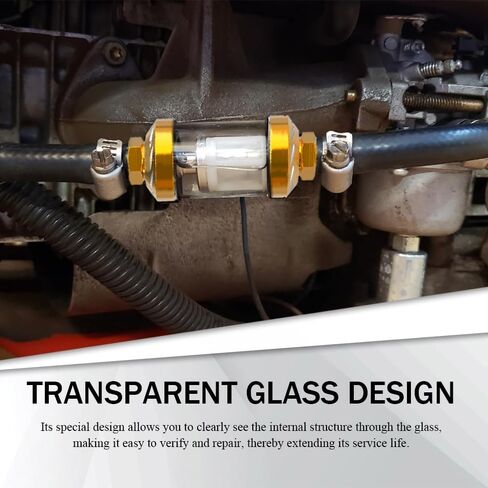 Automotive Fuel Filter, Inline Fuel Filter, Small Engine Fuel Filters with Clear Metal Glass, Car Accessories Reusable Aluminum Alloy Glass Fuel Gasoline Filter for Most Vehicles (Gold) in Saudi Arabia