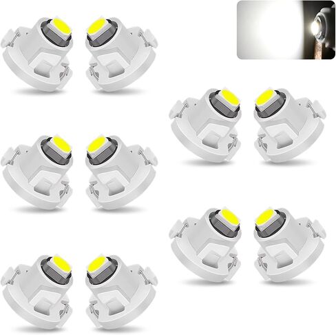 10 PCS Car T4.2 LED Bulbs, 12 V 3030 SMD High Brightness Dashboard Indicator Light, Plug and Play Wide Angle HVAC Climate Control Bulb, Interior Lighting Replacement for Car (White) in Saudi Arabia