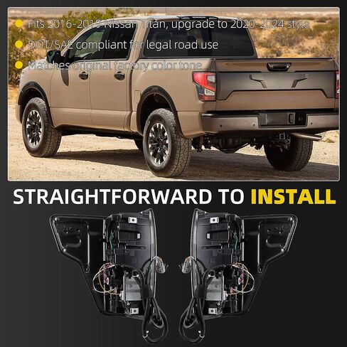 Dasbecan Pair Tail Light Assembly Compatible With 2016-2024 Nissan Titan/Titan XD(Upgrade to 2020-2024 Style) LED Taillight Rear Brake Lamp Passenger and Driver Side Replace# 26555-9FV3B 26550-9FV3B in Kuwait