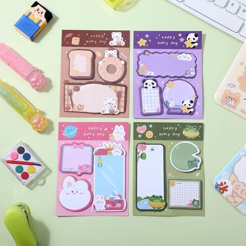 WLLHYF 4 Pack Cute Sticky Notes 240 Sheets Mini Kawaii Cartoon Animal Shape Sticky Notes Self-Stick Animal Notepad Page Markers Flags for Teachers Party Home School Office Supplies in Kuwait