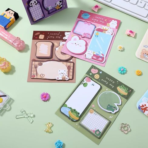 WLLHYF 4 Pack Cute Sticky Notes 240 Sheets Mini Kawaii Cartoon Animal Shape Sticky Notes Self-Stick Animal Notepad Page Markers Flags for Teachers Party Home School Office Supplies in Kuwait