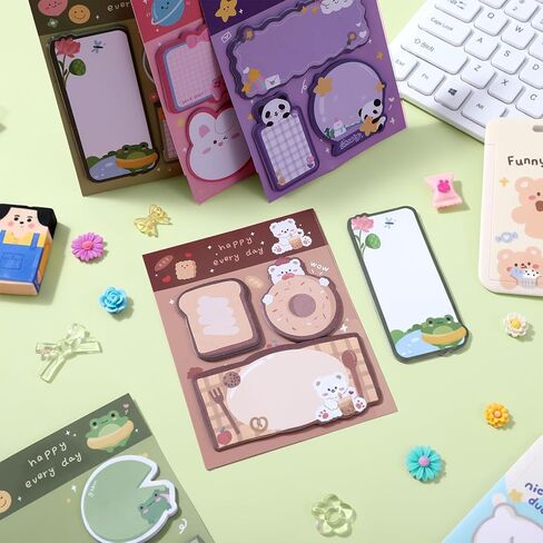 WLLHYF 4 Pack Cute Sticky Notes 240 Sheets Mini Kawaii Cartoon Animal Shape Sticky Notes Self-Stick Animal Notepad Page Markers Flags for Teachers Party Home School Office Supplies in Kuwait