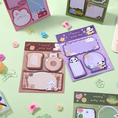 WLLHYF 4 Pack Cute Sticky Notes 240 Sheets Mini Kawaii Cartoon Animal Shape Sticky Notes Self-Stick Animal Notepad Page Markers Flags for Teachers Party Home School Office Supplies in Kuwait