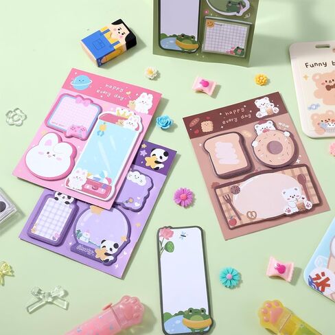 WLLHYF 4 Pack Cute Sticky Notes 240 Sheets Mini Kawaii Cartoon Animal Shape Sticky Notes Self-Stick Animal Notepad Page Markers Flags for Teachers Party Home School Office Supplies in Kuwait
