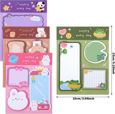 WLLHYF 4 Pack Cute Sticky Notes 240 Sheets Mini Kawaii Cartoon Animal Shape Sticky Notes Self-Stick Animal Notepad Page Markers Flags for Teachers Party Home School Office Supplies in Kuwait