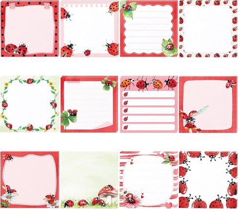 12 Pads Ladybug Sticky Notes Set, Watercolor Ladybug Themed Self-Sticky Notepads with 12 Designs, 3 x 3 Inch Small Memo Pads for Office School Home Writing Reminders, to Do Lists, Class Notes in Saudi Arabia