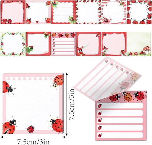 12 Pads Ladybug Sticky Notes Set, Watercolor Ladybug Themed Self-Sticky Notepads with 12 Designs, 3 x 3 Inch Small Memo Pads for Office School Home Writing Reminders, to Do Lists, Class Notes in Saudi Arabia
