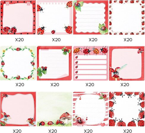 12 Pads Ladybug Sticky Notes Set, Watercolor Ladybug Themed Self-Sticky Notepads with 12 Designs, 3 x 3 Inch Small Memo Pads for Office School Home Writing Reminders, to Do Lists, Class Notes in Saudi Arabia