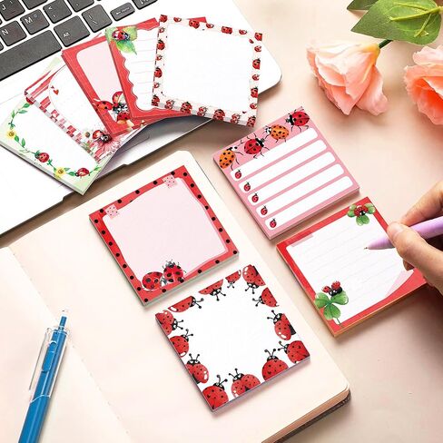 12 Pads Ladybug Sticky Notes Set, Watercolor Ladybug Themed Self-Sticky Notepads with 12 Designs, 3 x 3 Inch Small Memo Pads for Office School Home Writing Reminders, to Do Lists, Class Notes in Saudi Arabia