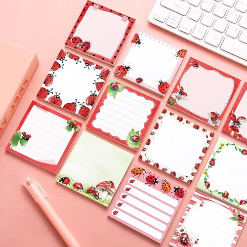 12 Pads Ladybug Sticky Notes Set, Watercolor Ladybug Themed Self-Sticky Notepads with 12 Designs, 3 x 3 Inch Small Memo Pads for Office School Home Writing Reminders, to Do Lists, Class Notes in Saudi Arabia
