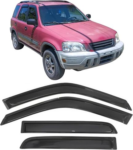 Window Visor Compatible with 1997-2001 Honda CRV 4Dr, Slim Style Acrylic Smoke Tinted & Semi-Transparent Sun Rain Wind Guards Shield Vent by IKON MOTORSPORTS, 1999 2000 in Kuwait