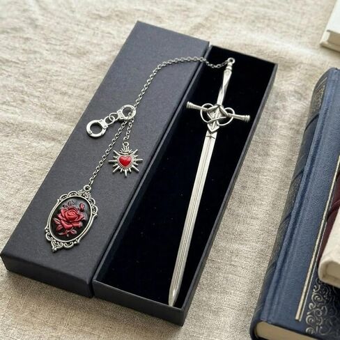 Fantasy Dark Romance Bookmark - Charm Rose Sword Metal Book Marks Gifts Vintage Heart Aesthetic Page Mark for Reading Lover Women Men Bookish Reader Birthday Student Graduation Accessories in Saudi Arabia