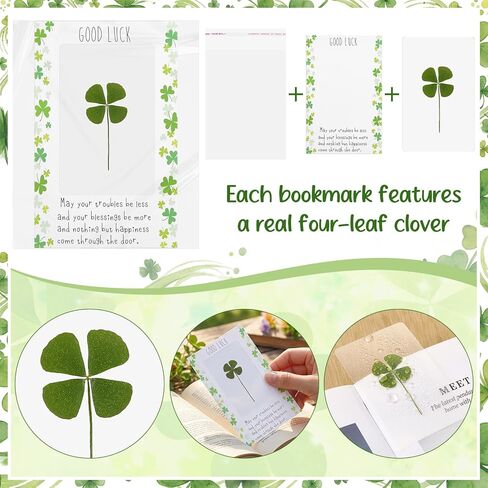 30 Set Lucky Four Leaf Clover Bookmarks with Good Luck Cards Exchange Relationship Gift for St Patrick's Day Family Friends Employee Coworkers Gifts Book Lovers Party Favors in Kuwait