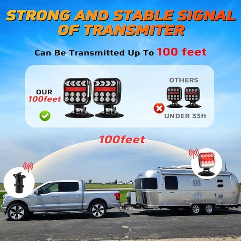 Wireless Trailer Lights, Adjustable Magnetic LED Trailer Lights with Reflectors, Fast Charge, Portable Rechargeable Tow Tail Light Kit for Trucks, Boats, RVs, Campers, Caravans, Cars, IP67 Waterproof in Saudi Arabia