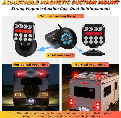 Wireless Trailer Lights, Adjustable Magnetic LED Trailer Lights with Reflectors, Fast Charge, Portable Rechargeable Tow Tail Light Kit for Trucks, Boats, RVs, Campers, Caravans, Cars, IP67 Waterproof in Saudi Arabia