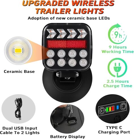 Wireless Trailer Lights, Adjustable Magnetic LED Trailer Lights with Reflectors, Fast Charge, Portable Rechargeable Tow Tail Light Kit for Trucks, Boats, RVs, Campers, Caravans, Cars, IP67 Waterproof in Saudi Arabia